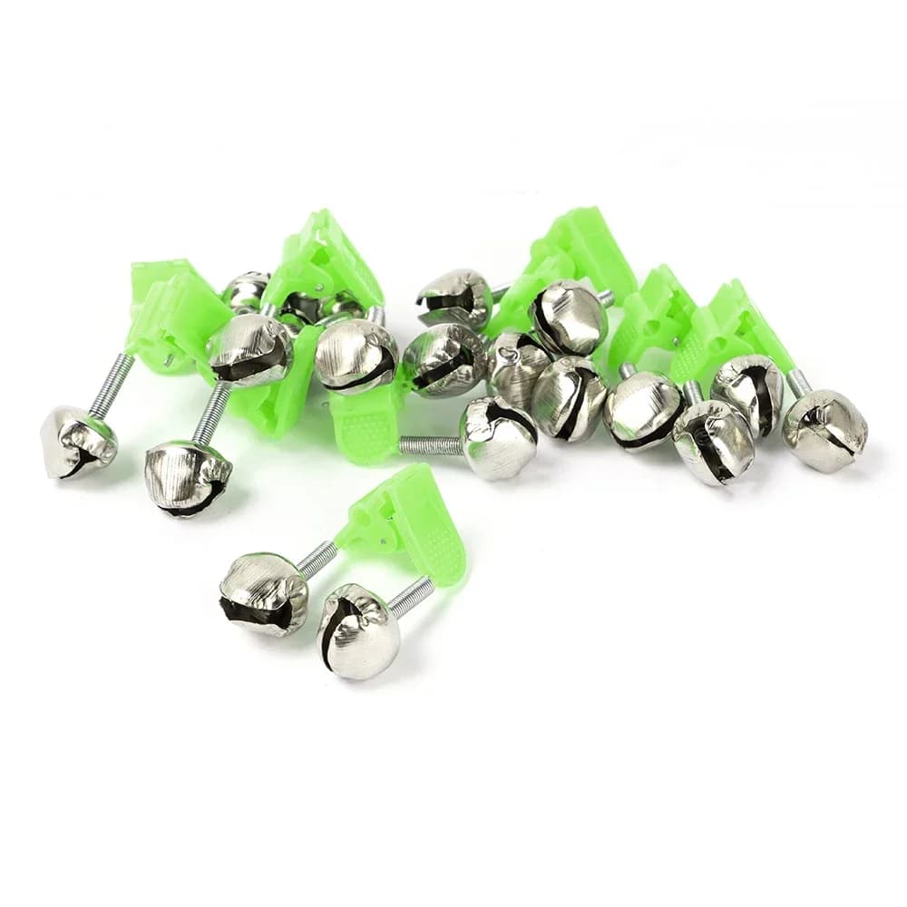Lot 10 cloches vertes métal pour canne pêche avec clips pince accessoire extérieur pêche carpe