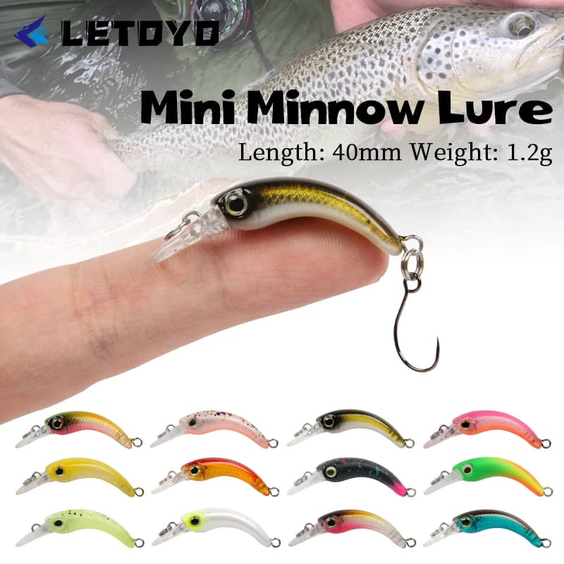 Leurre flottant mini truite LETOYO 1.2g, appât dur micro pour pêche de la truite, perche et black bass