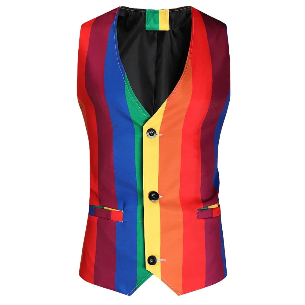 Gilet homme sans manches costume rayures arc-en-ciel 4XL business formel pêche événement élégant veston