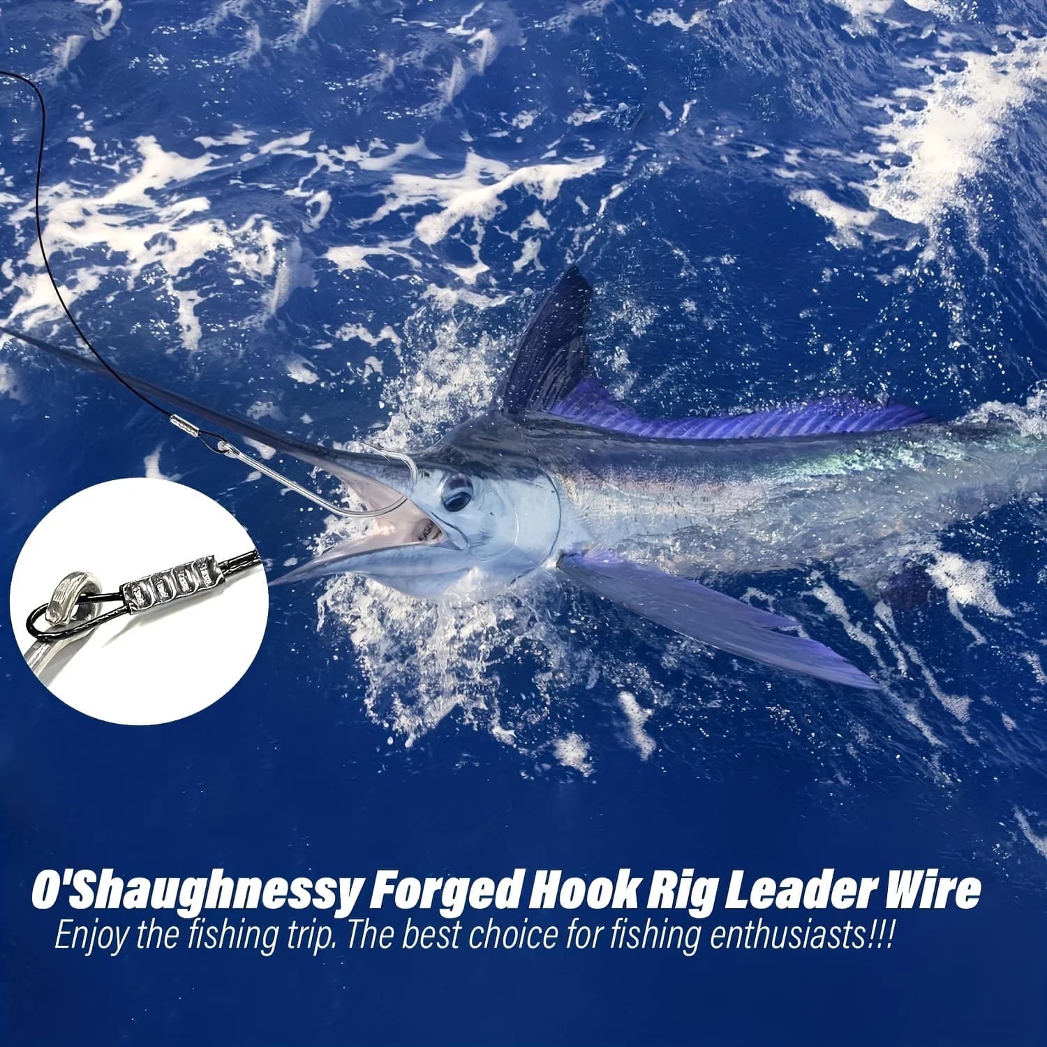 12 hameçons forgés O'shaughnessy à longue tige avec bas de ligne acier pour pêche surf casting et eau douce