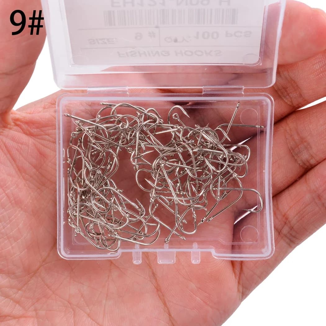 Hameçons de pêche 100 pièces acier inoxydable extra-longs Owner pour mer et rivière - Boîte de rangement