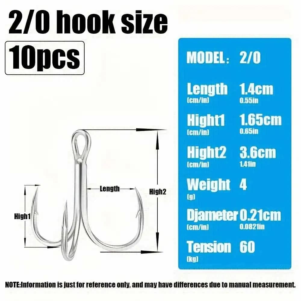 10 hameçons triples Cazulo acier inoxydable renforcé - Pour pêche en eau douce et mer