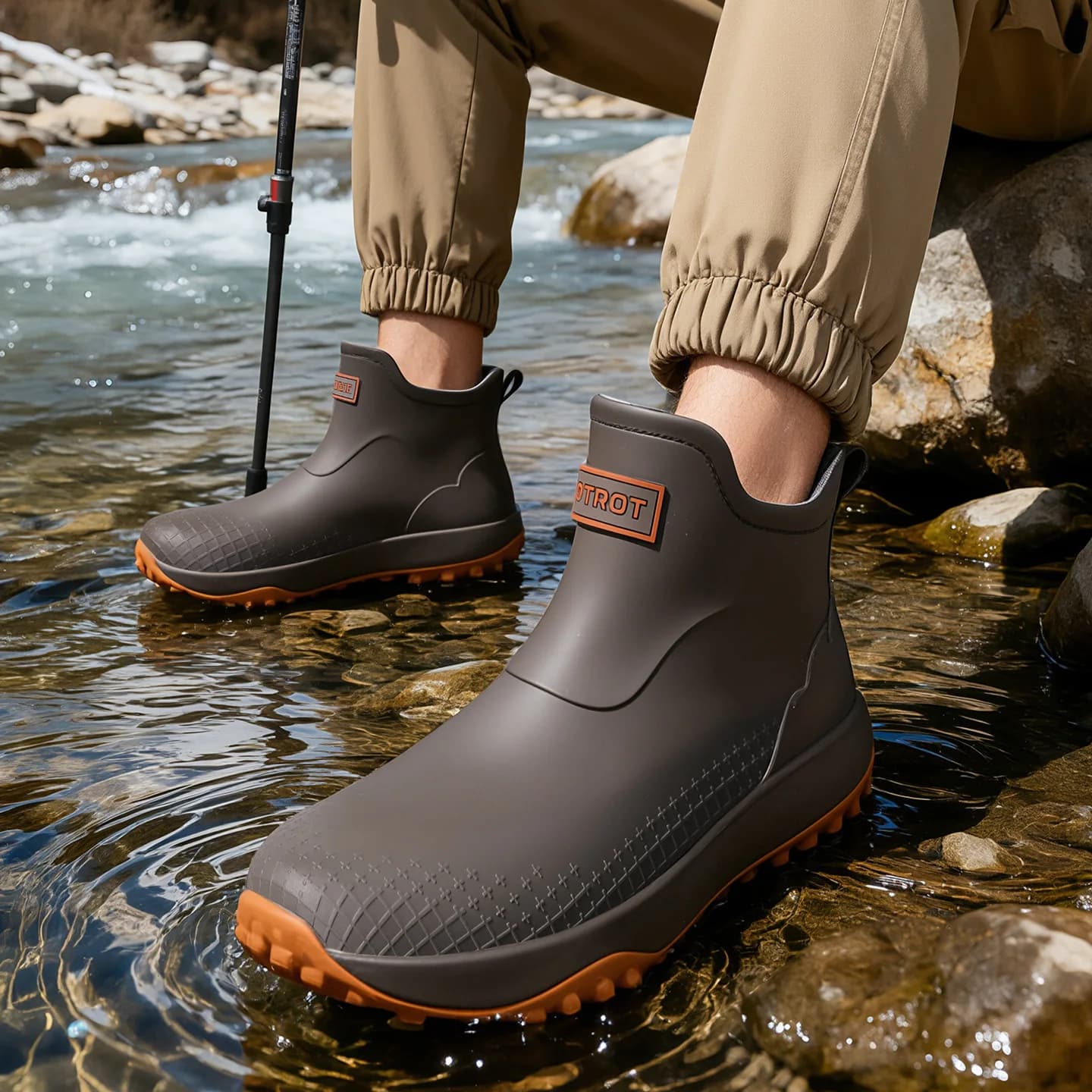 Bottes caoutchouc courtes anti-odeurs homme - Chaussures de travail doublées coton hiver