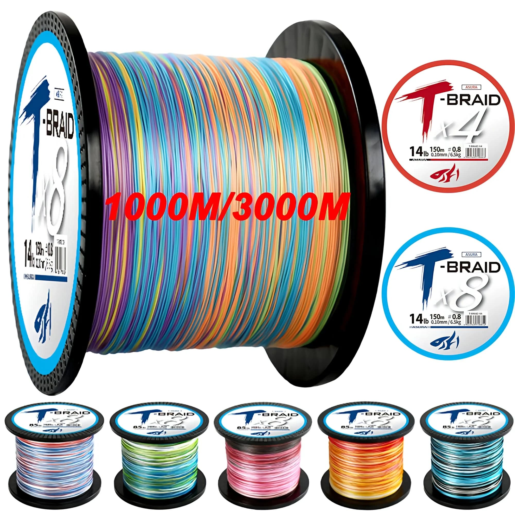 Ligne Asura 8 brins 4 tresses 1000M-3000M pour carpe et mer - Thornsline qualité premium