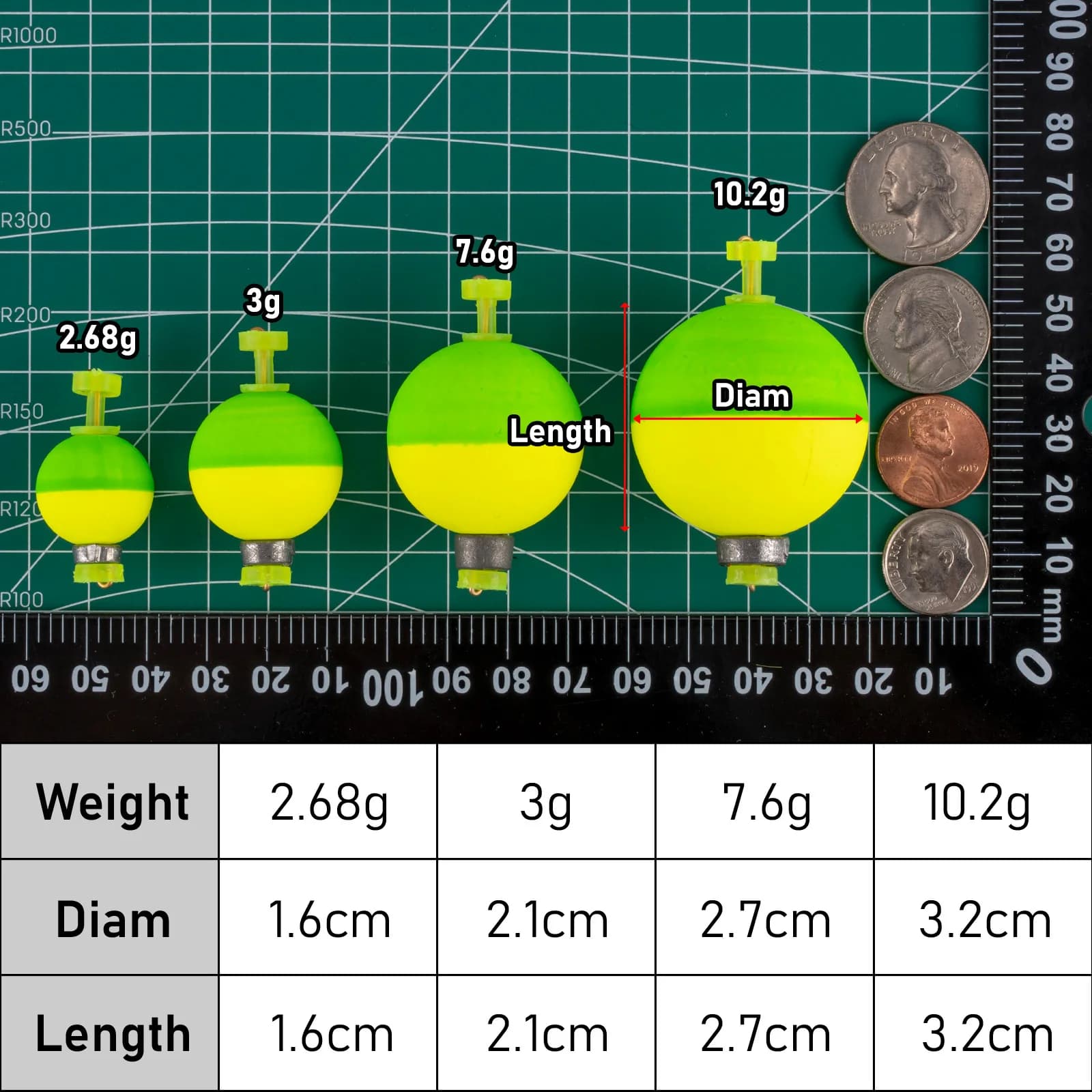 5 flotteurs de pêche en mousse EVA lestés ronds, indicateurs de touches pour bottom rig, brochet