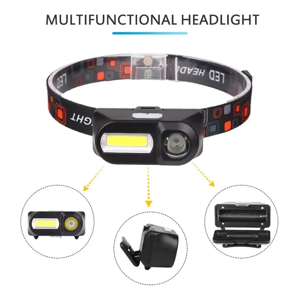 Lampe frontale COB LED multifonction rechargeable USB pour pêche nocturne outdoor - Lumière forte