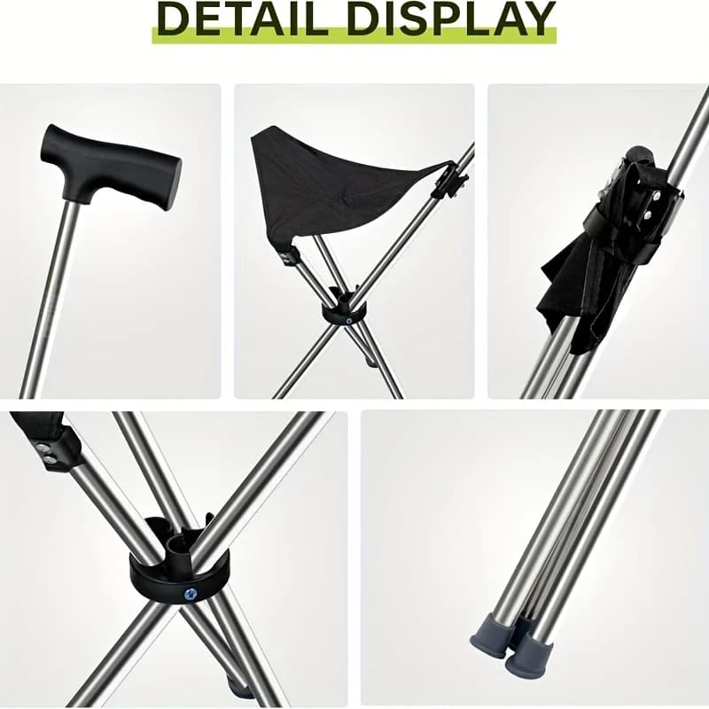 Canne-siège pliable 2-en-1 dépliante randonnée camping canne chaise activités extérieures voyage