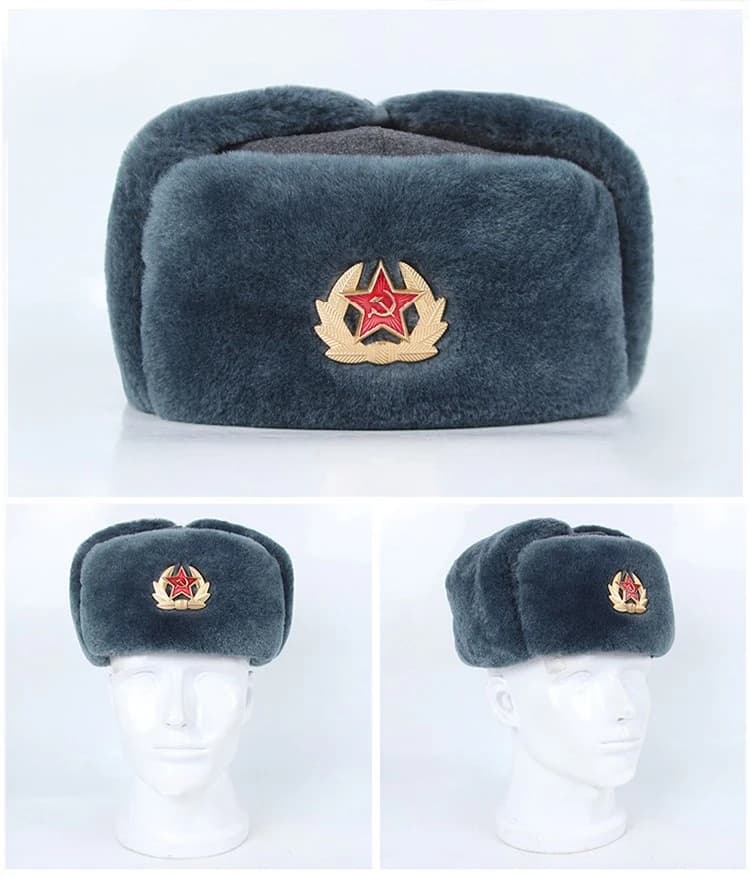 Casquette soviétique M69 étoile rouge - Chapeau hiver en cachemire pour pêche par grand froid