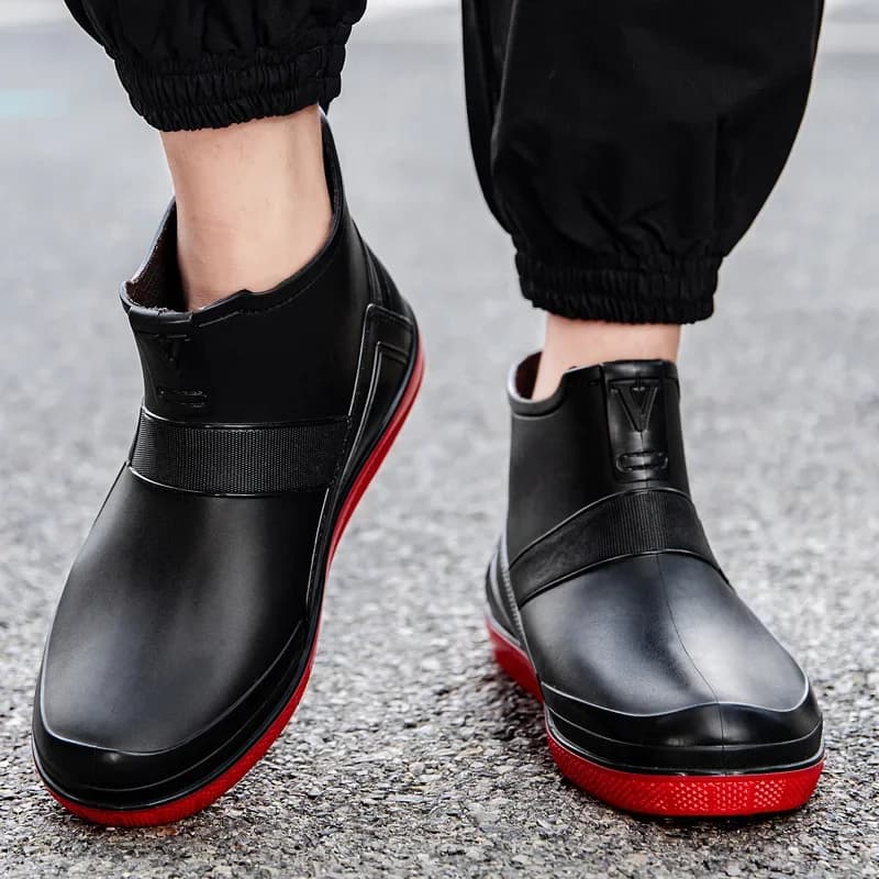 Bottes pêche courtes homme wading imperméables bande réfléchissante PVC confort polyuréthane