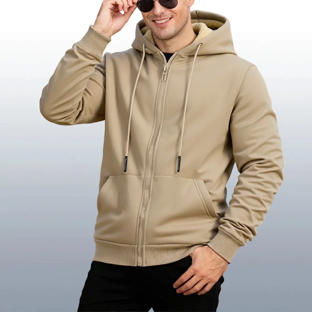 Sweat à capuche épais en laine d'agneau pour pêche hivernale - Veste chaude homme sport casual