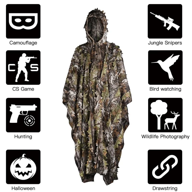Tenue camouflage style cape chasse photo animalière - Vêtement bionique discrétion maximale pêche CS game