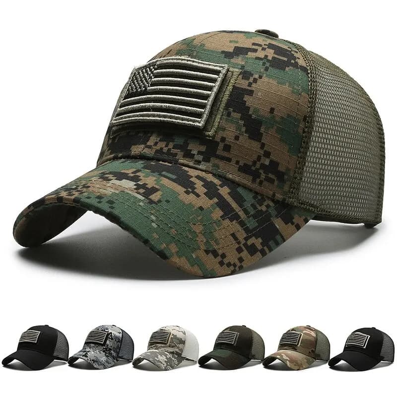 Casquette baseball drapeau américain camouflage broderie velcro pêche extérieure homme protection sol