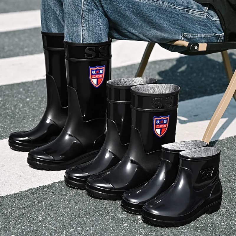 Bottes de pluie hautes noires homme antidérapantes imperméables chaudes mi-mollet