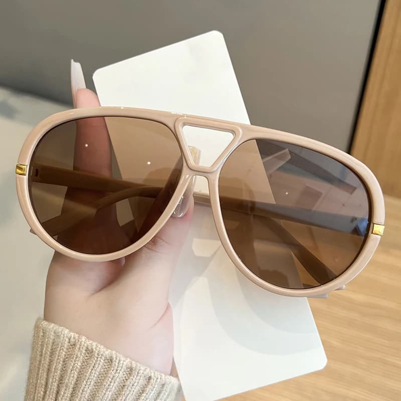 Lunettes de soleil ovales pilote vintage pour randonnée pêche femme - Style punk double monture