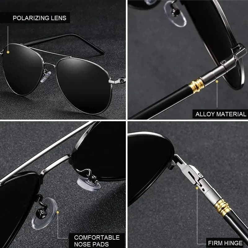 Lunettes aviateur polarisées luxe pêche conduite - Monture métal UV400 homme femme