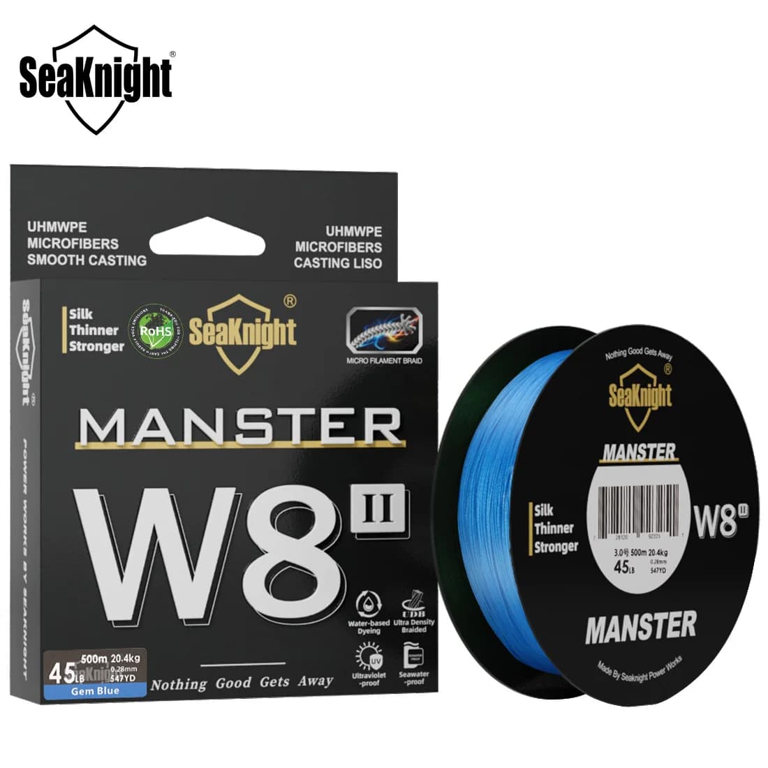 Ligne de pêche tressée SeaKnight W8 II 300m 8 brins, revêtement silicone résine pour pêche en mer