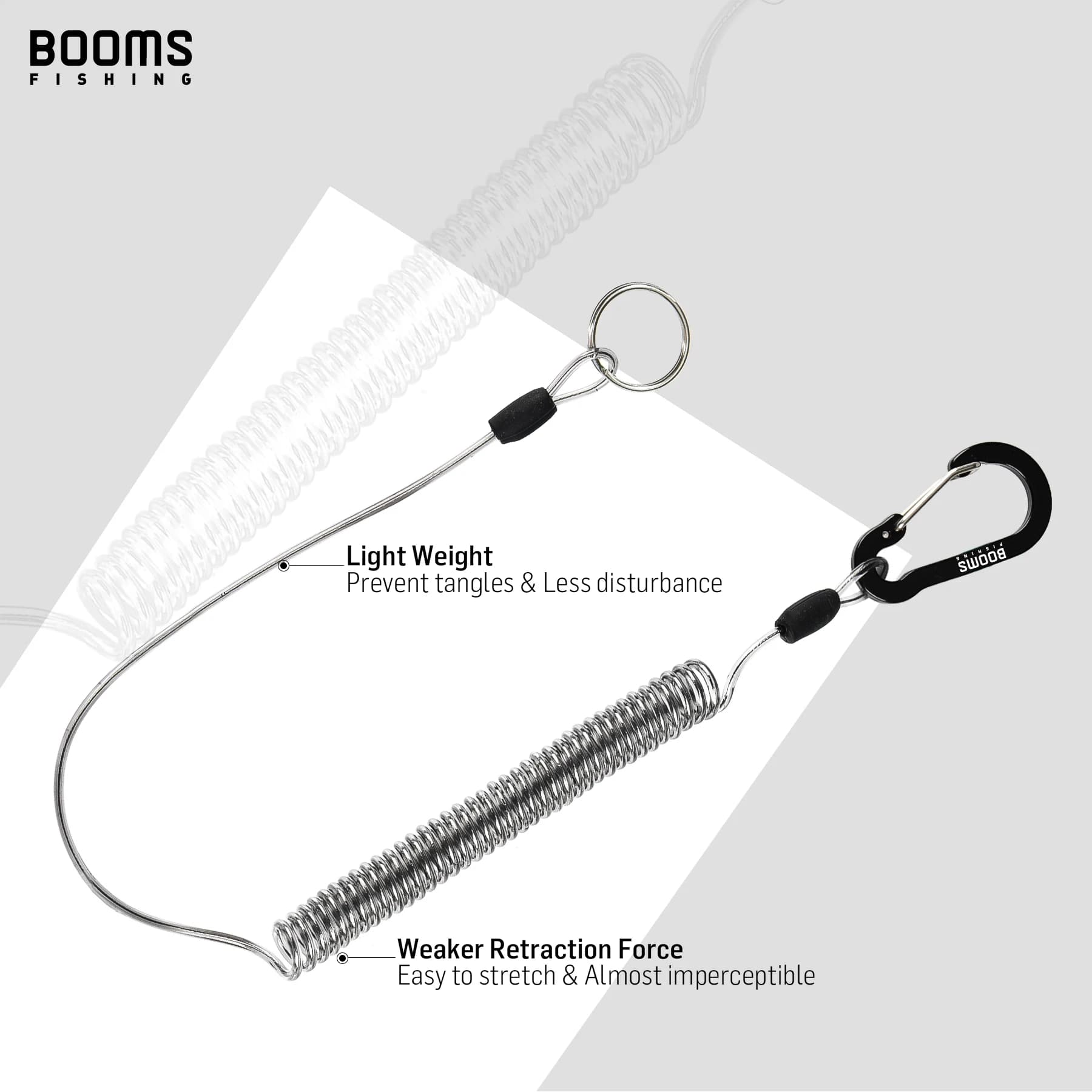 Lanières télescopiques Booms Fishing T01 2M avec mousquetons - Attaches pour canne et épuisette de pêche