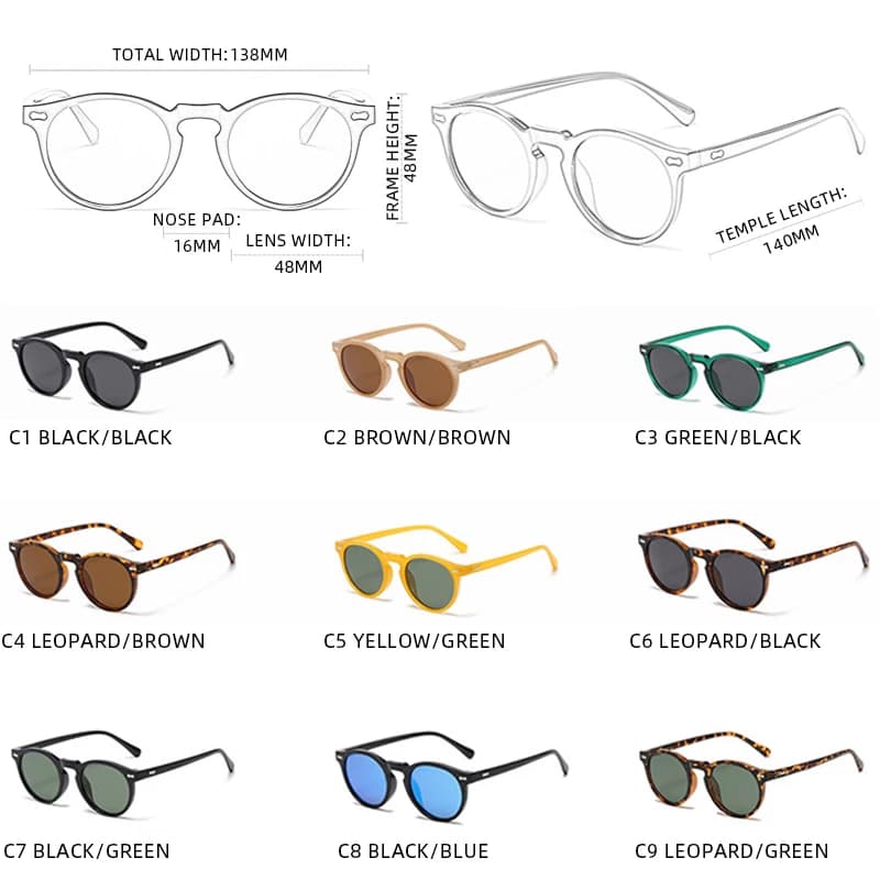 Lunettes de soleil rondes rétro polarisées pour homme et femme - Style vintage littéraire pour conduite