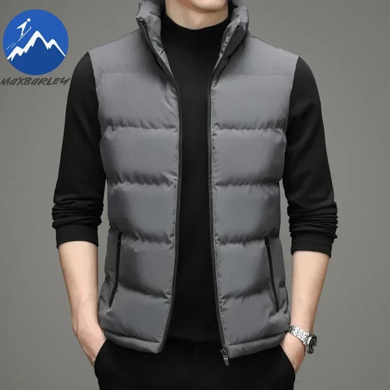 Veste hiver 2025 homme sans manches épaisse chaude coupe-vent col montant doublure coton pêche