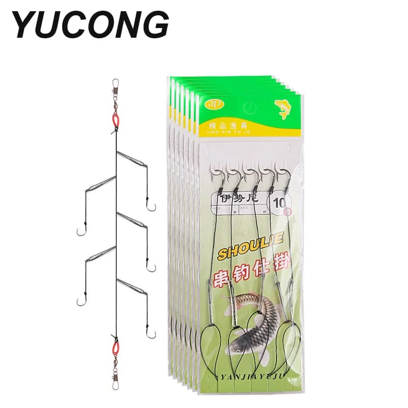 Hameçons de pêche YUCONG 5 pointes aiguisées en acier haute teneur en carbone, avec émerillon et