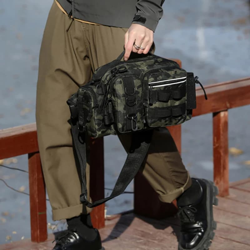 Sac bandoulière tactique camouflage pour pêche - Rangement leurres et lignes outdoor homme