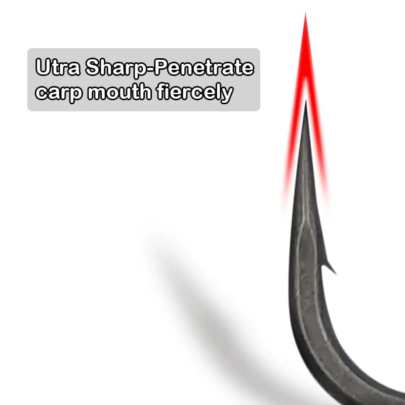 10 hameçons carpe micro-barbelés PTFE super résistants, acier allié ultra dur et tranchant pour pêche spécifique