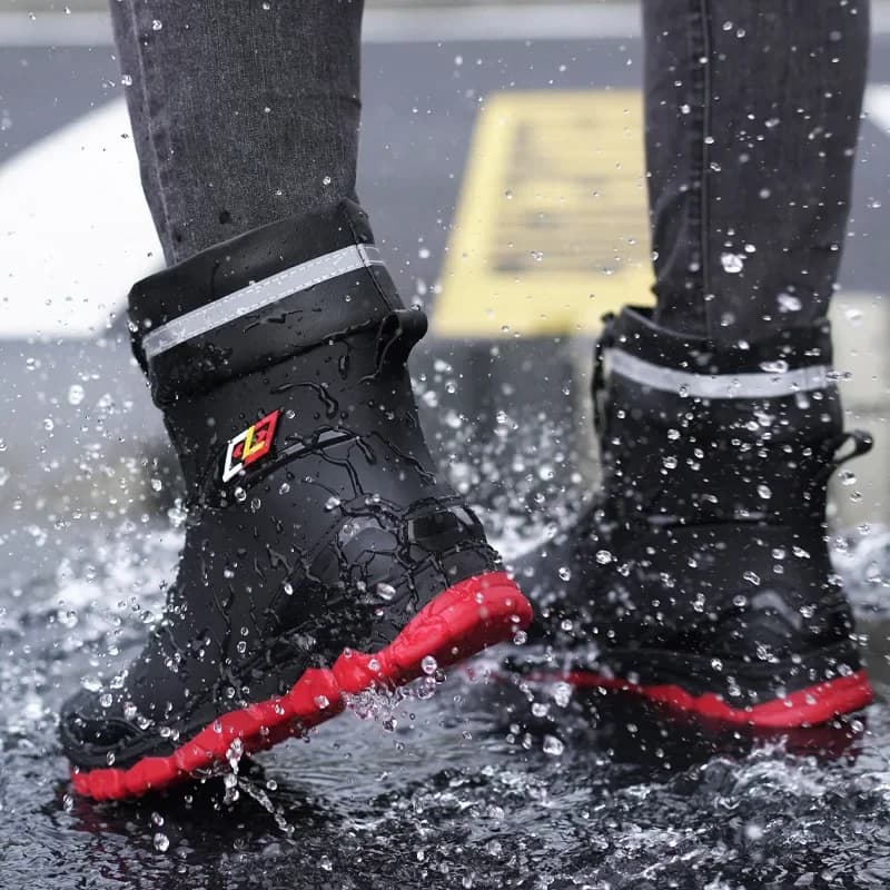 Bottes de pluie homme cheville doublure polaire épaissie antidérapantes pêche travail chaudes