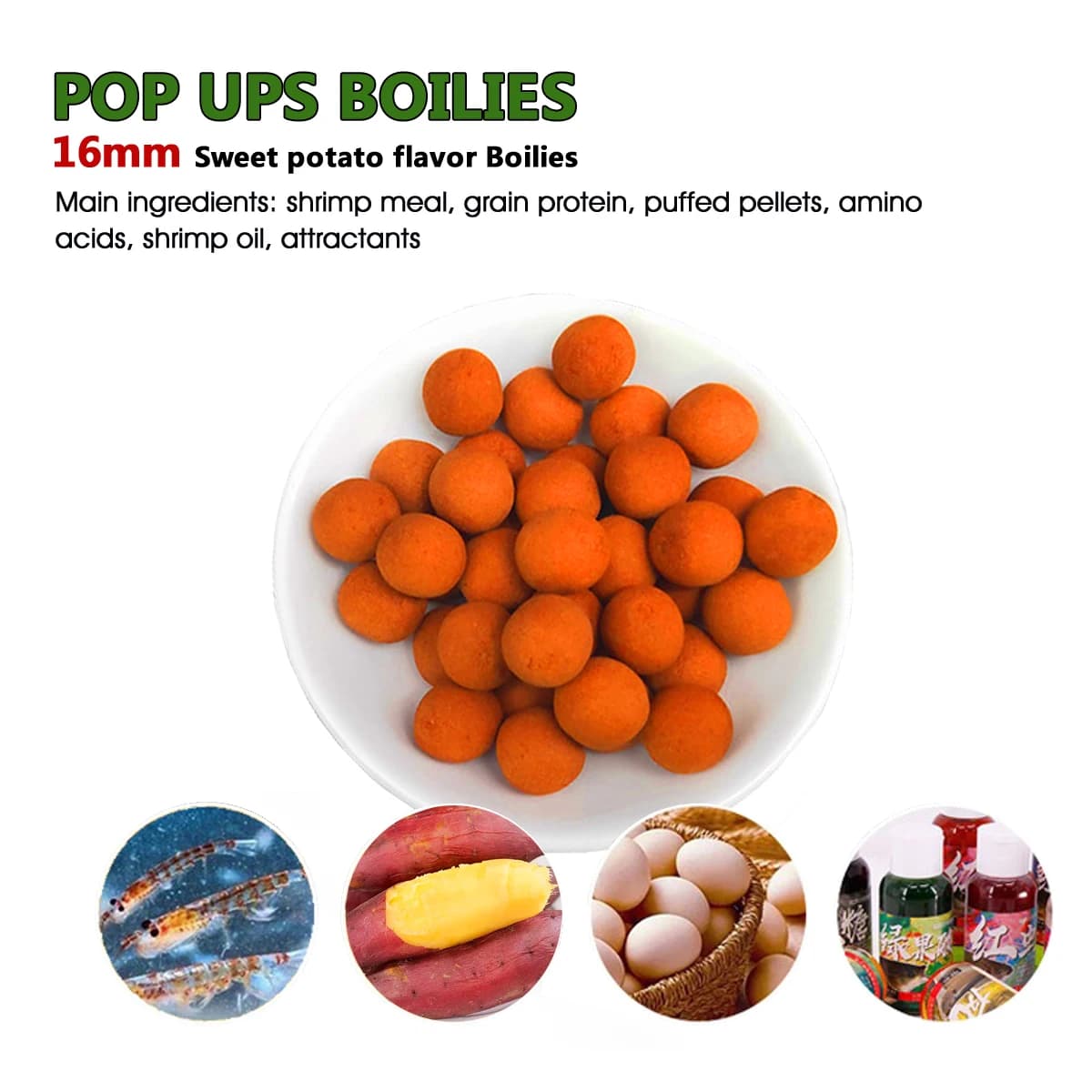 Bouillettes pop-up 40 pièces saveur patate douce 16mm - appât premium pour grosses carpes