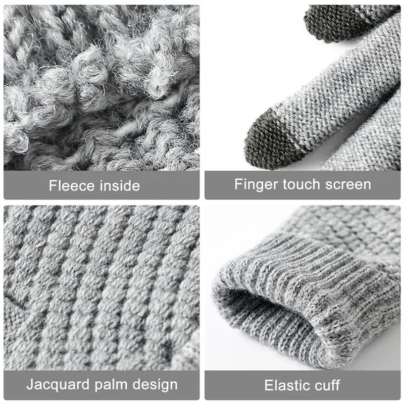 Gants tricotés classiques chauds écran tactile - Mitaines unisexe pour vélo et pêche hivernale