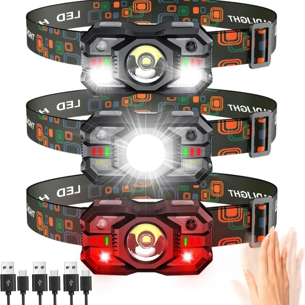 Lampe frontale rechargeable détecteur de mouvement LED pêche rouge super lumineuse lampe torche camping extérieur