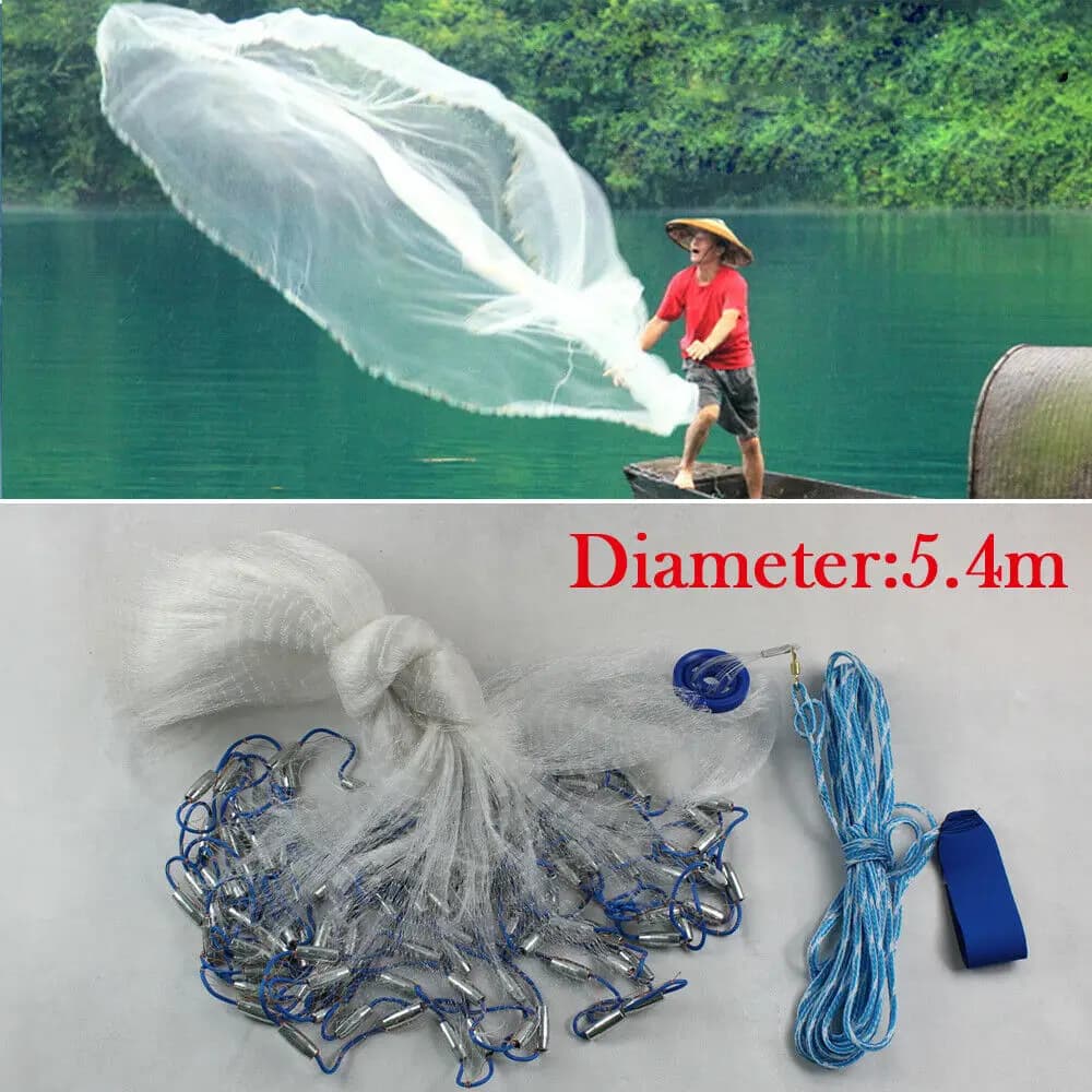 Filet lancé 23kg léger avec plombs acier - Maille monofilament facile à utiliser pêche traditionnelle