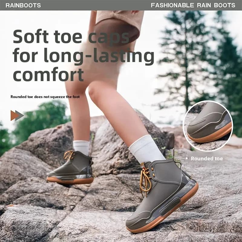 Bottes de pluie couple mode casual lacets étudiants polyvalentes loisirs travail - Chaussures eau pêche femme