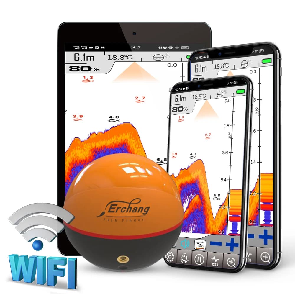 Sondeur écho Erchang F68 sans fil 100M compatible iOS/Android - Détecteur WiFi pour pêche en lac et mer