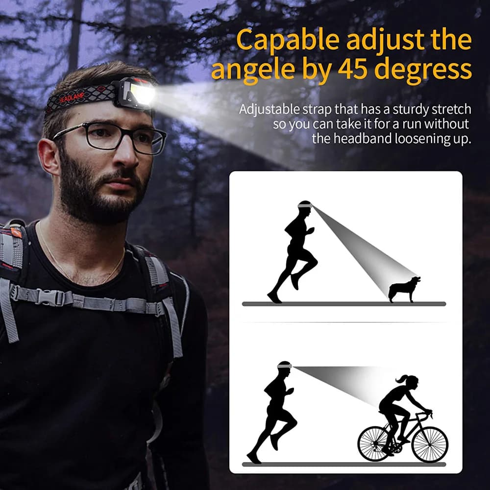 Lampe frontale LED 8 modes détection mouvement pêche puissante frontale COB lampe torche mains libres