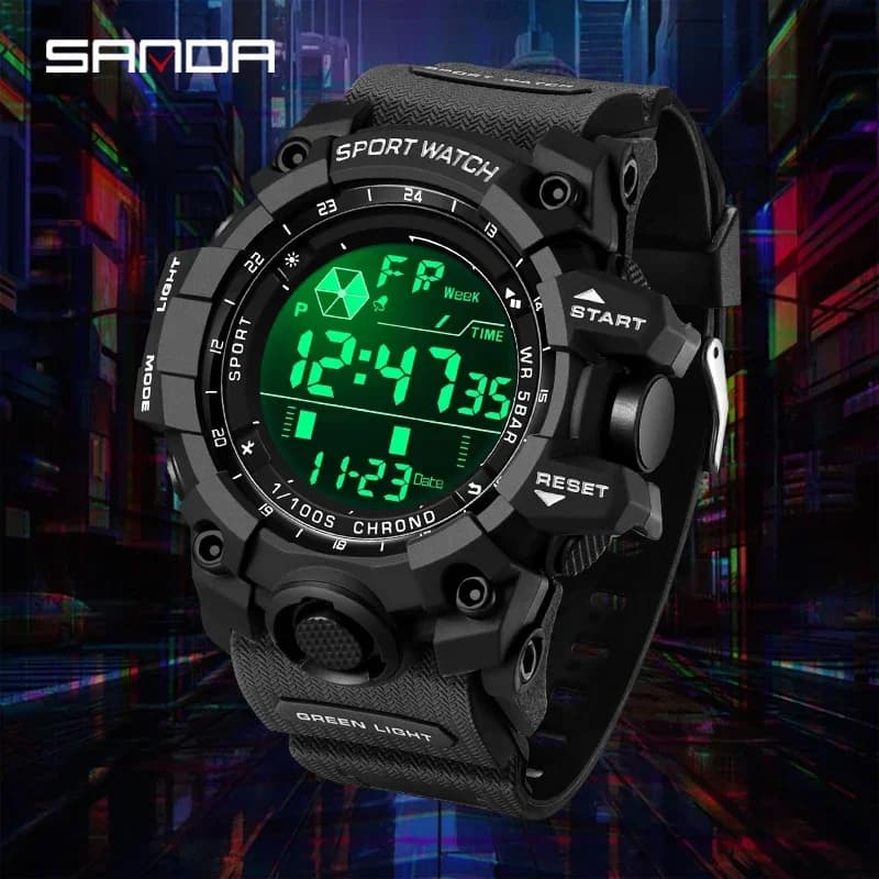 Montre homme sport extérieur étanche multifonction grand cadran numérique analogique LED
