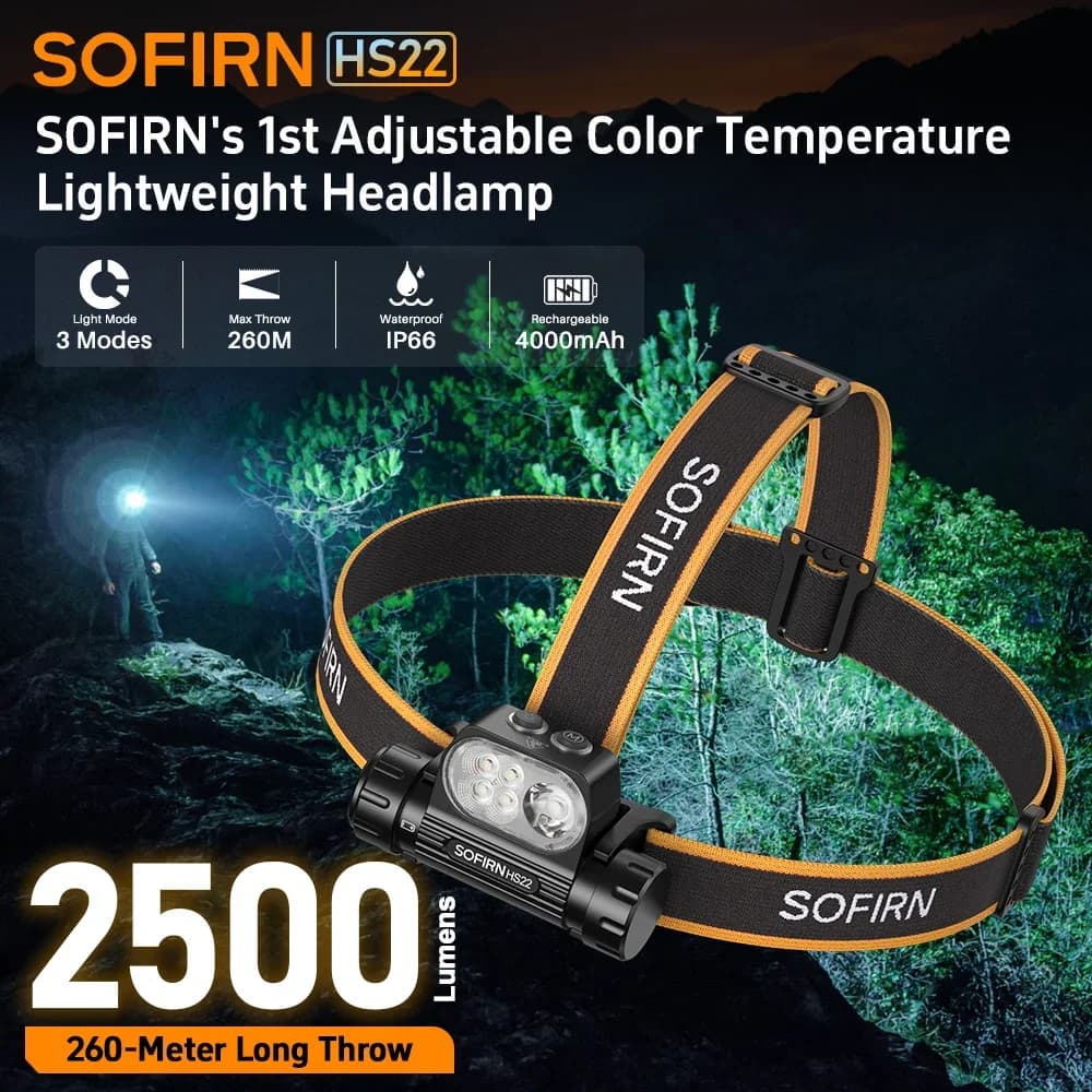 Frontale Sofirn HS22 2500lm avec réglage continu de température de couleur 2700-6000K