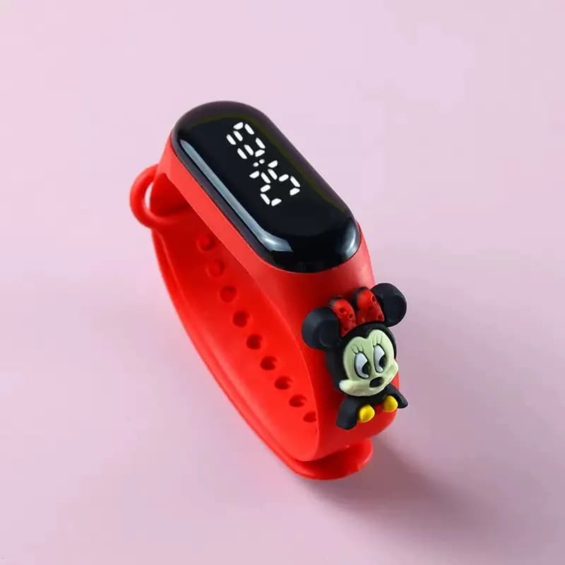 Montre enfant étanche fille garçon à bracelet électronique LED tactile design Mickey Mouse ou Spiderman