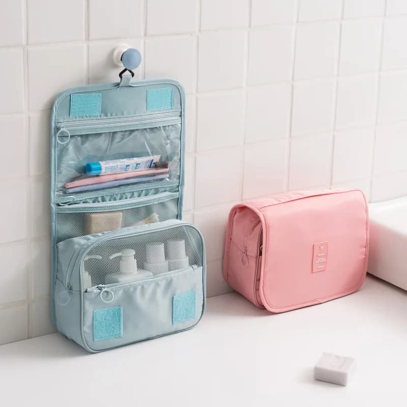 Trousse de toilette étanche avec crochet pour voyage organisation produits beauté salle de bain