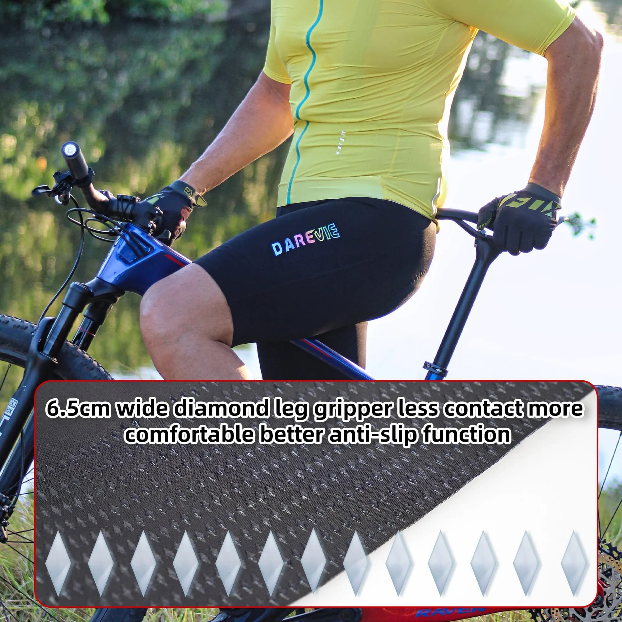 Cuissard cycliste DAREVIE Seamless 4.0 avec pad ELASTIC-INTERFACE - Shorts de vélo homme à grip diamant pour performance