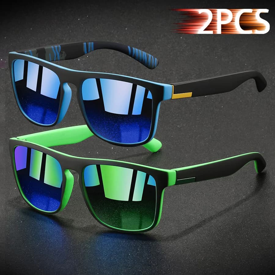 Lunettes carrées classiques 2 paires pêche conduite - Style tendance coloré léger pour activités outdoor homme femme