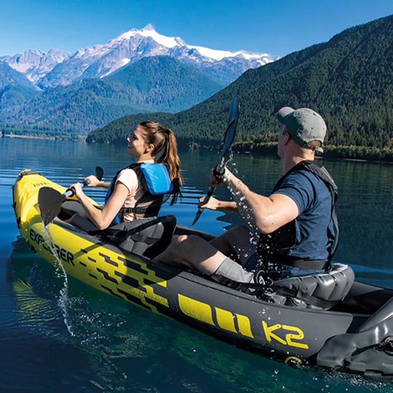 Kayak gonflable double INTEX 68307 bateau d'assaut rafting pêche extérieur avec sièges pour deux personnes