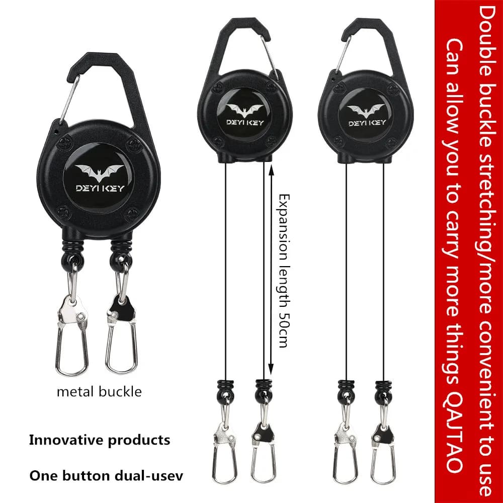 Boucle double pêche à clip télescopique, mousqueton porte-badge et porte-clés facile à tirer
