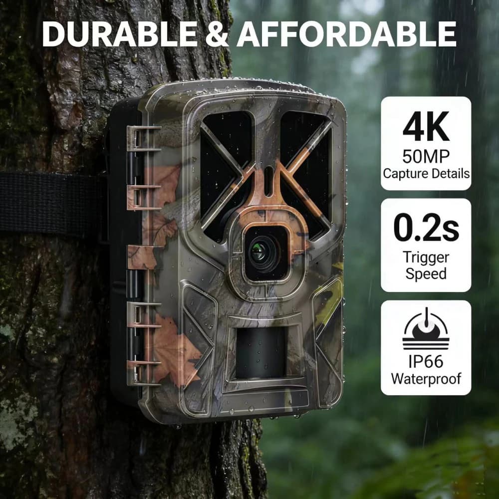 Caméra faune extérieure 50MP 4K vision nocturne étanche IP66 pour jardin piège photo animalier