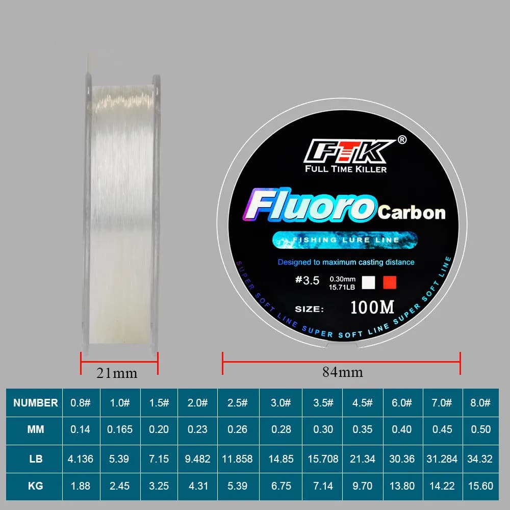 Ligne fluorocarbone 100m pêche appâts - fibre carbone invisible pour pêche en mer et rivière