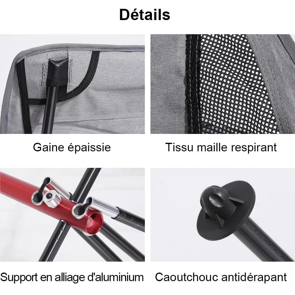 Chaise pliante Desert Fox avec accoudoirs et sac de transport pour pêche, randonnée et camping