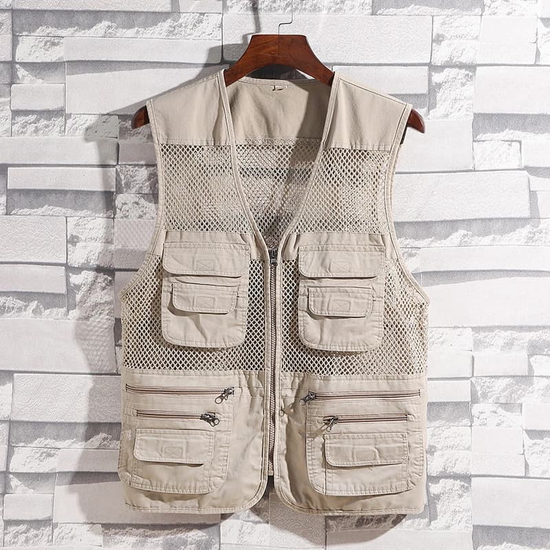 Veste légère mesh homme pour pêche camping travail été sport extérieur fermeture zippée
