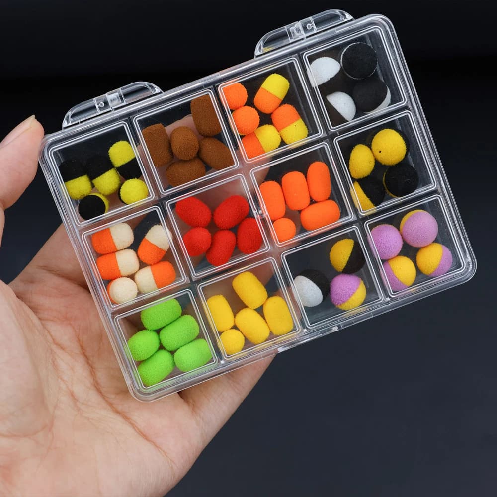 55PCS bouillettes carpe cylindriques et rondes - appât flottant mousse pour montage zig rig