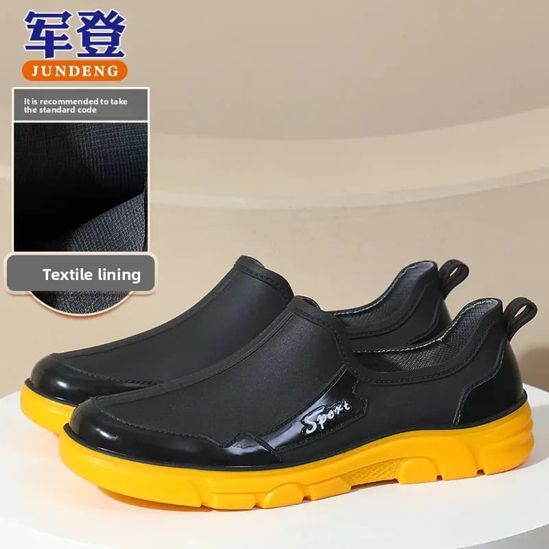 Chaussures de pluie basses homme noires antidérapantes caoutchouc épais faciles à enfiler
