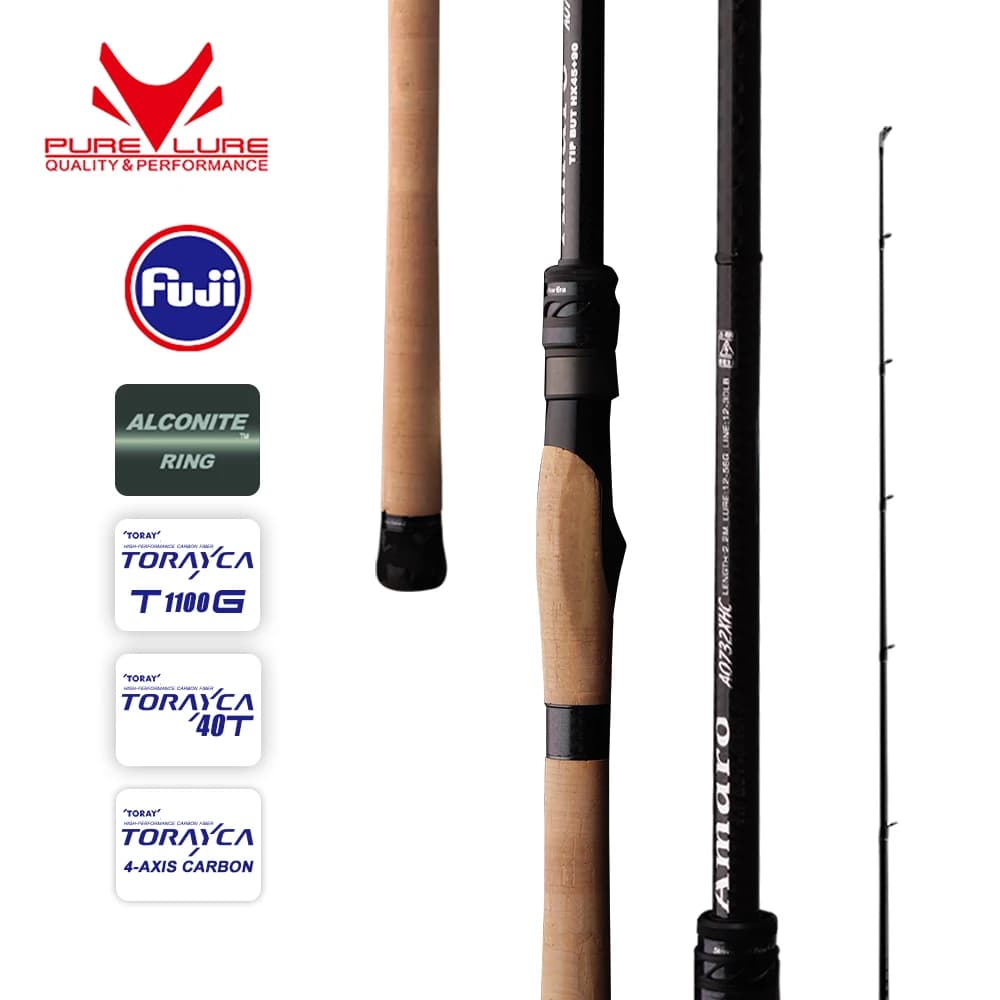 Canne spinning PURELURE Amaro Pro pour bar - Carbone haut module, lancers longs, accessoires Fuji