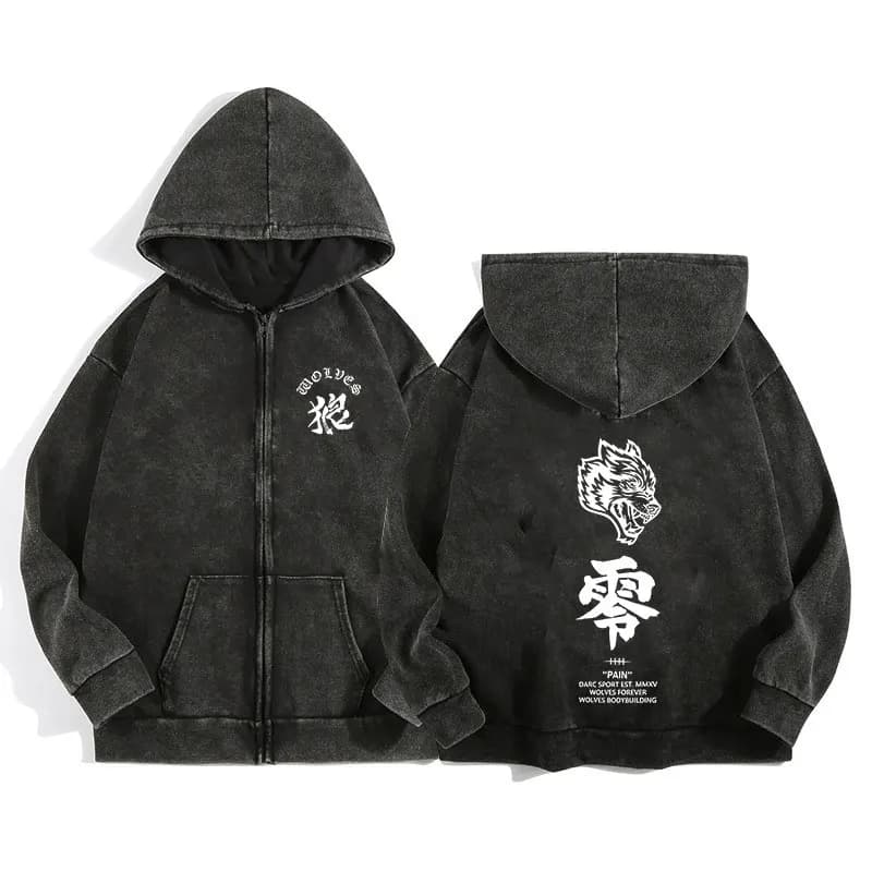 Sweat à capuche zip Darc Wolves Sport pour pêcheurs - Style gothique manga harajuku homme femme